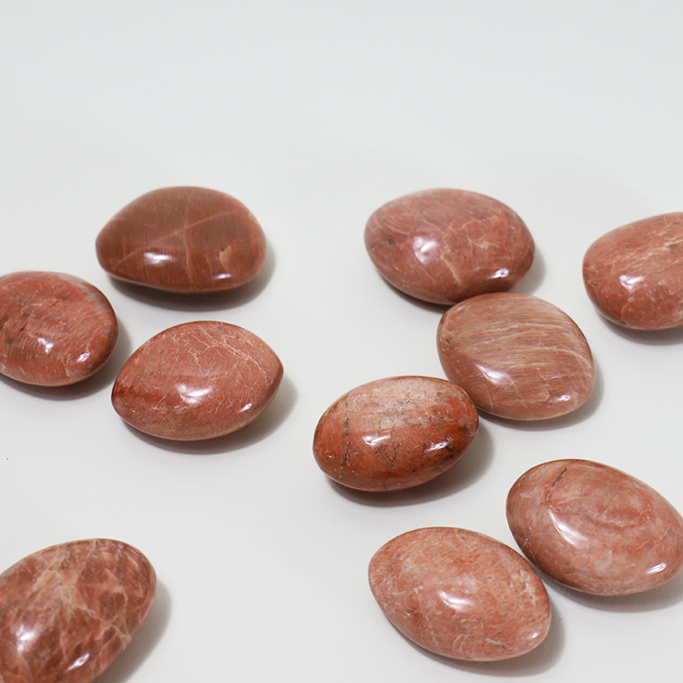 Peach Moonstone Palm Stone For Soothing & Support