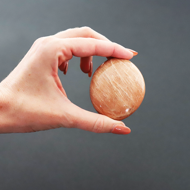 Peach Moonstone Palm Stone For Soothing & Support