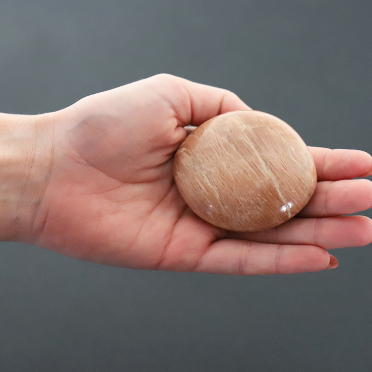 Peach Moonstone Palm Stone For Soothing & Support