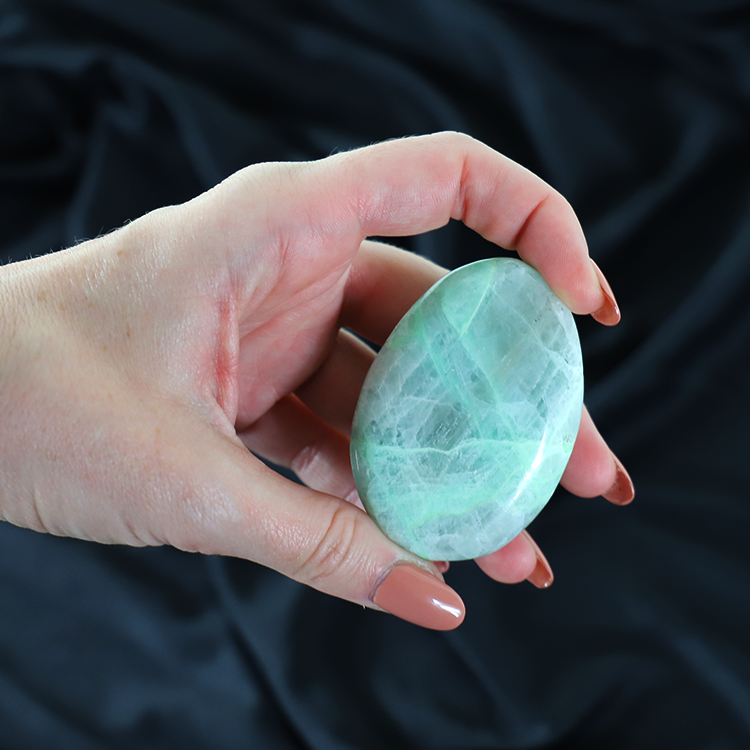 Green Moonstone Palm Stone For Balance & Divine Timing